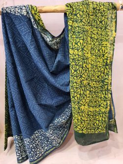 Azure bagru print casual wear zari border cotton mulmul saree with blouse