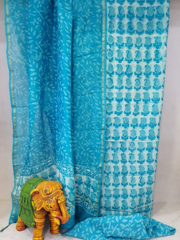 Partywear Cyan and white Superior quality chanderi suit set