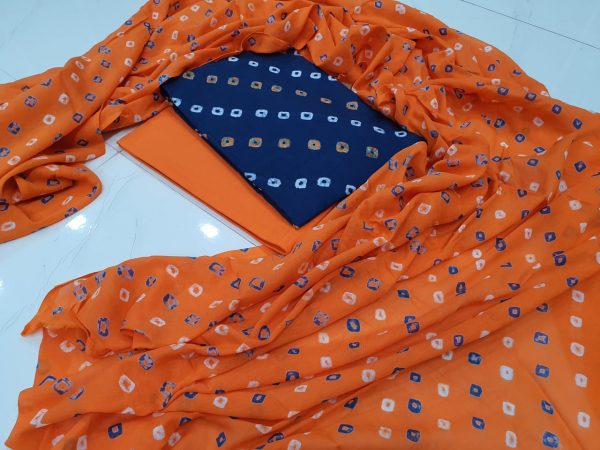 Coral and blue Superior quality Cotton salwar suit with mulmul dupatta suit
