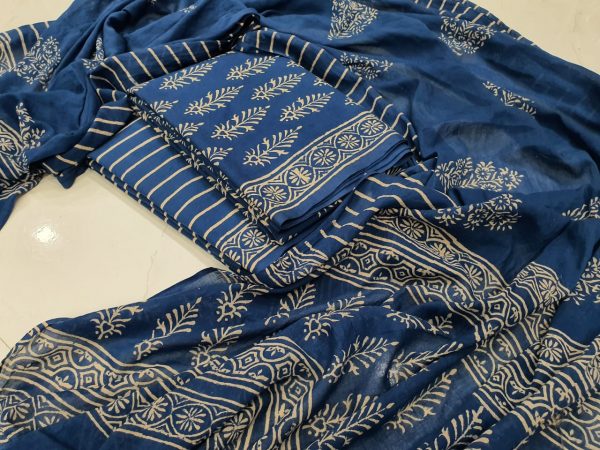 Summer wear Navy blue Traditional Mulmul dupatta suit for ladies