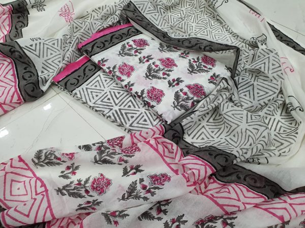 summer wear White and pink Cotton salwar kameez set with mulmul dupatta