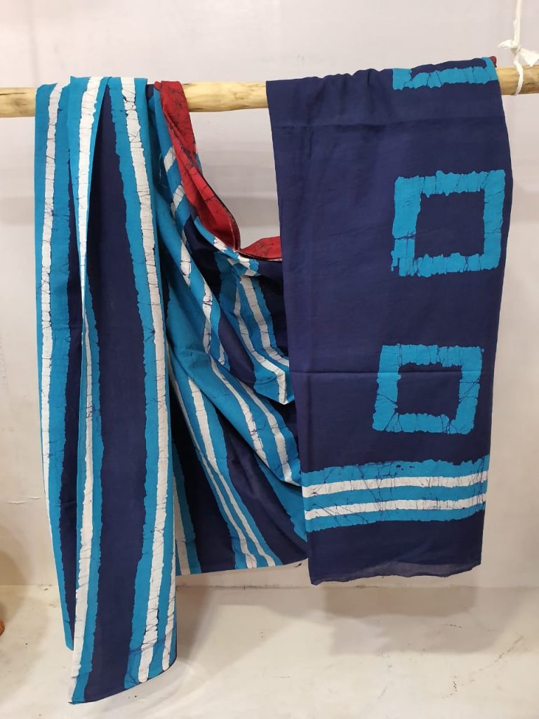 Aazure and Midnight Blue cotton saree with blouse