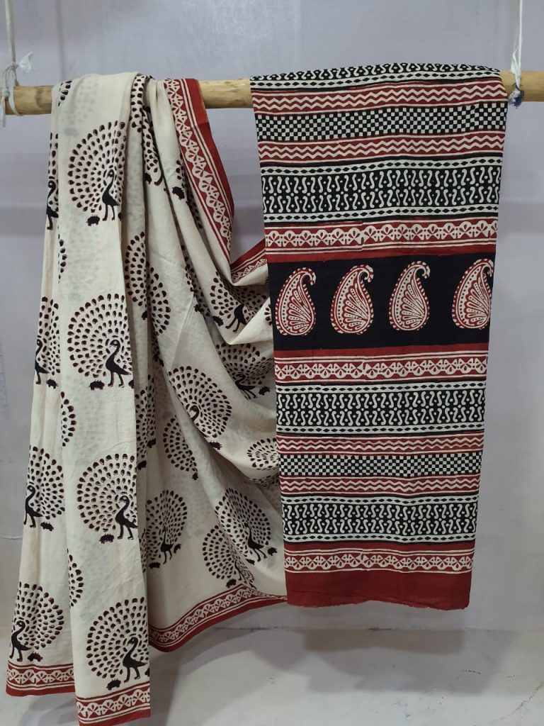 Carmine and beige Exclusive Cotton saree with blouse