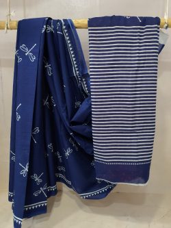 Summer wear Navy blue cotton saree with blouse