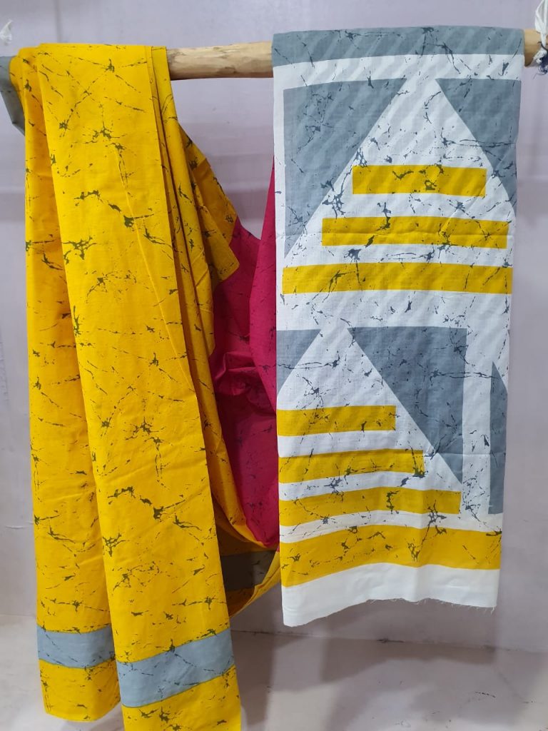 summer wear Amber and White cotton saree with blouse