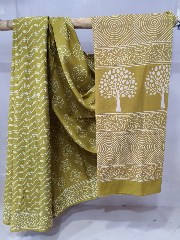 Copper Yellow Superior quality cotton saree with blouse