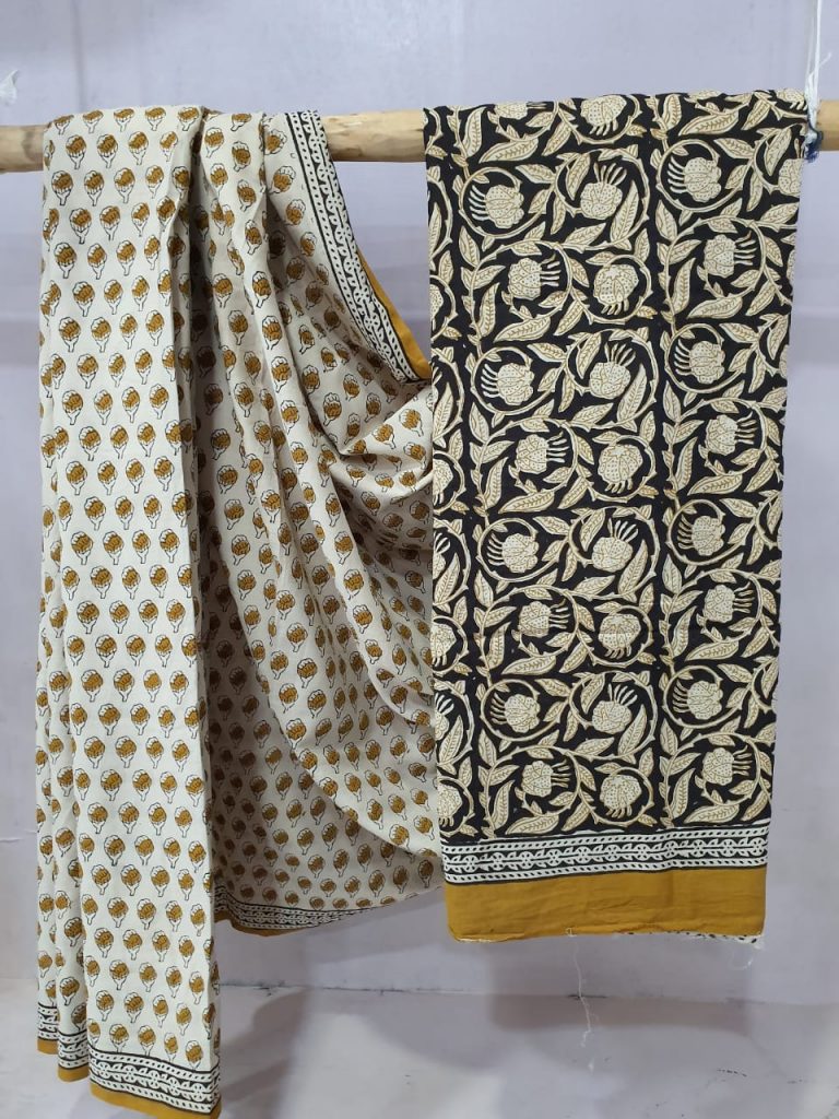 Copper and beige Cotton saree with blouse