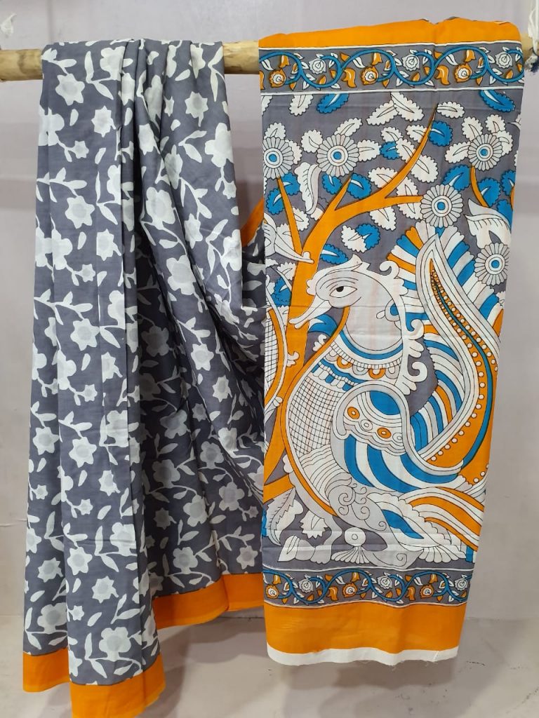 Summer wear Amber and Slate gray Superior quality cotton saree