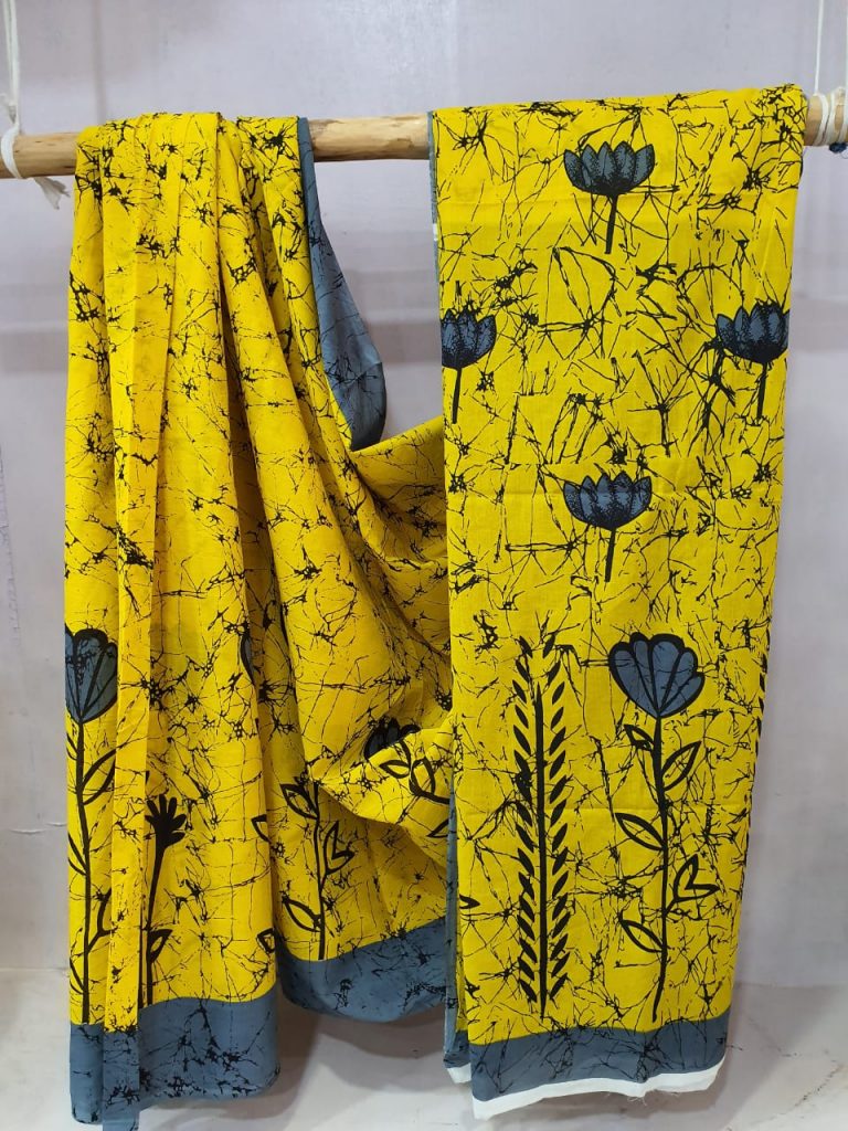 Daily wear Yellow and Slate gray Superior quality cotton saree