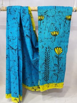 Daily wear Azure and Yellow Exclusive Cotton saree with blouse