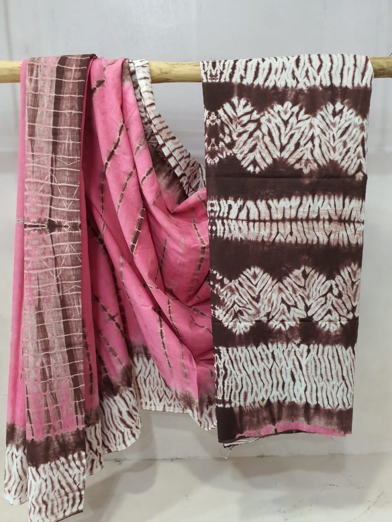 Pink and Seal Brown cotton mulmul saree