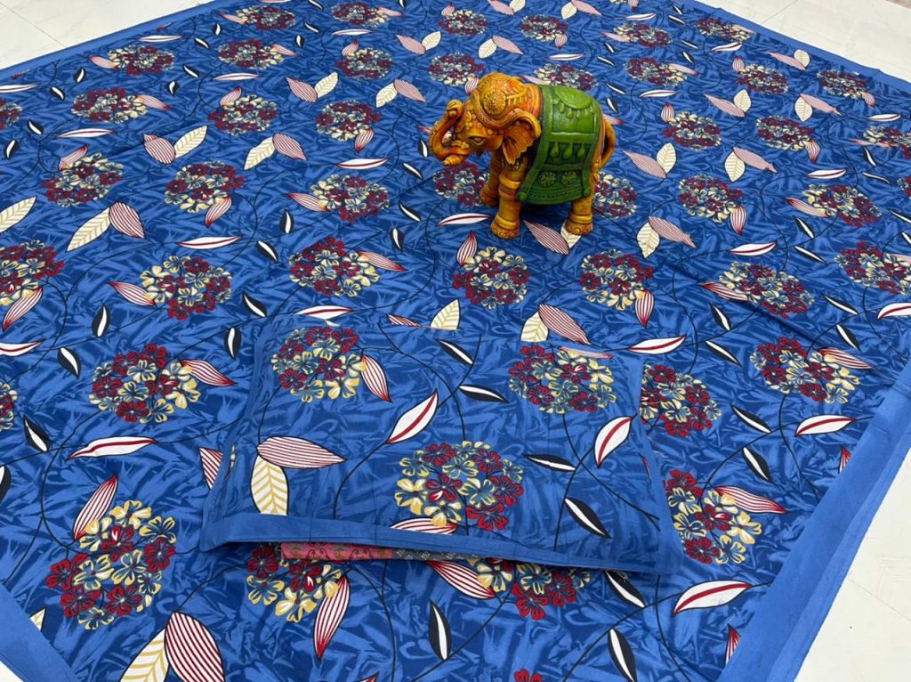 Blue floral print  bedsheet with pillow cover