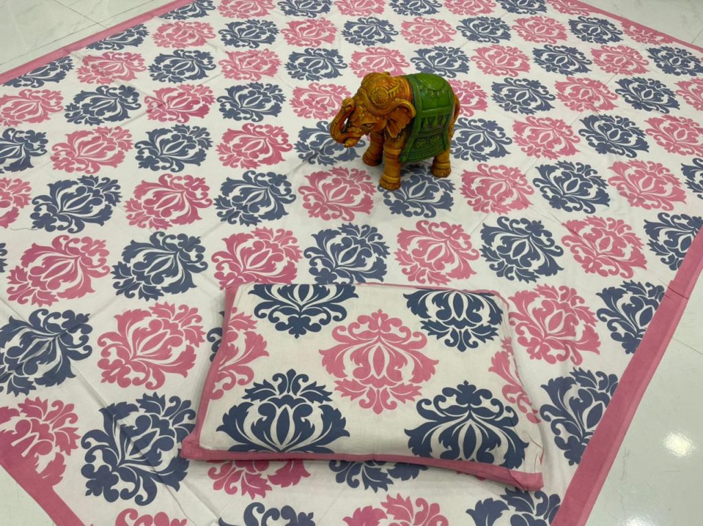Pink and white Cotton bedsheet for double bed