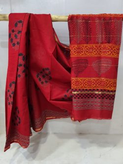 Crimson chanderi Silk saree with blouse