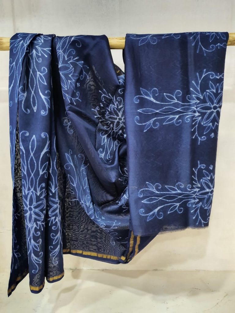 Partywear Midnight Blue chanderi silk saree for ladies