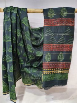 Teal Blue and Spring green chanderi Silk saree with blouse