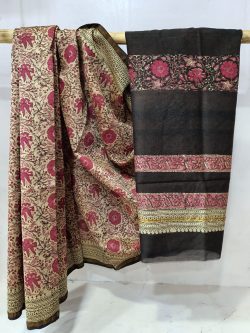 Black and Desert sand chanderi Silk saree with blouse