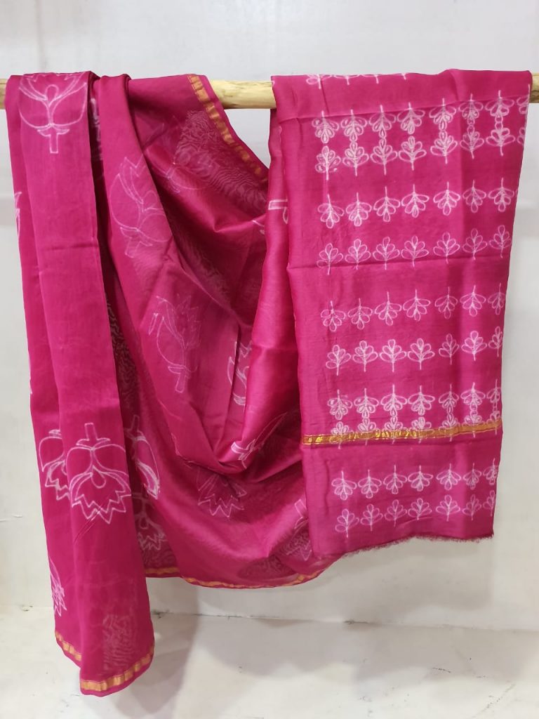 Pink chanderi Silk saree with blouse