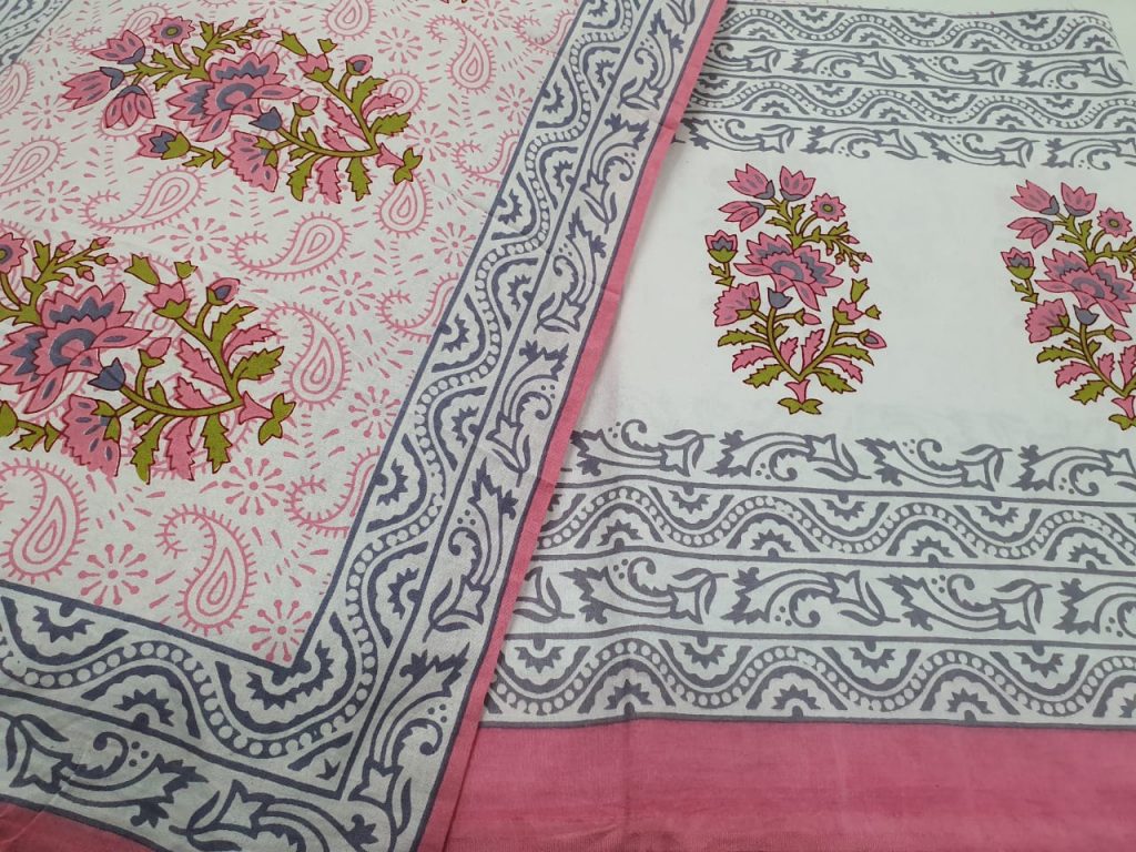 Pink and white Cotton double size bedsheet 90/108 inch