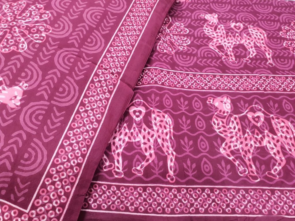 Cerise Pink Cotton double size bedsheet 90/108 inch with two pillow cover