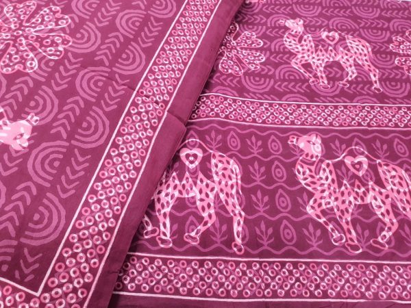 Cerise Pink Cotton double size bedsheet 90/108 inch with two pillow cover