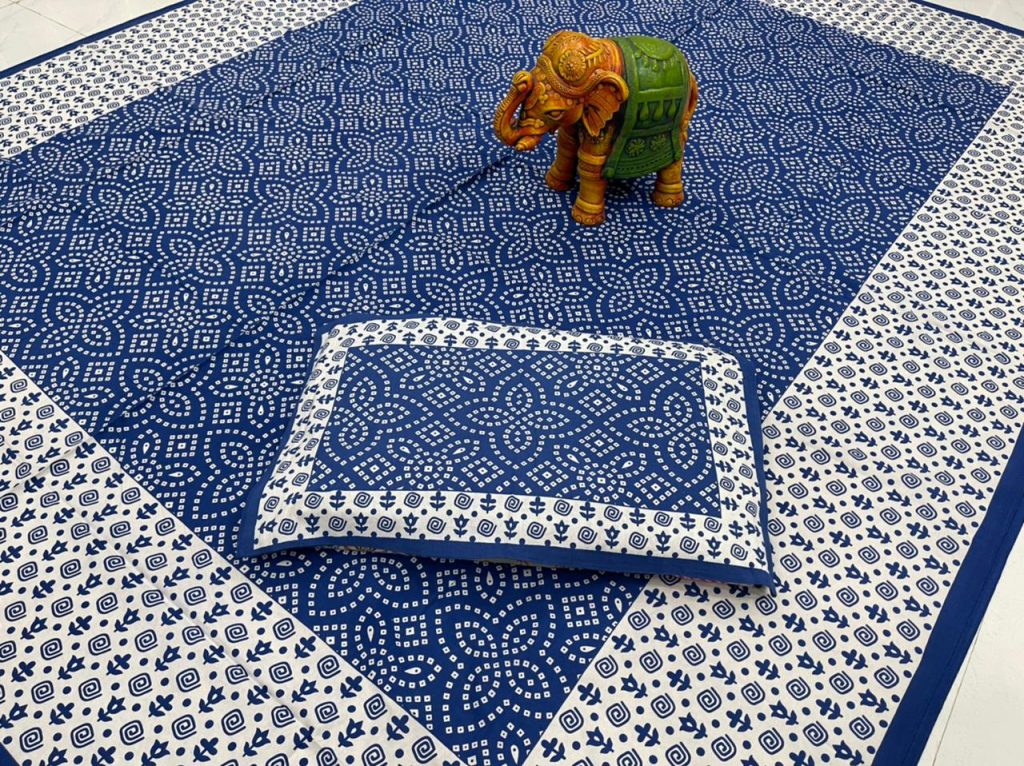 Blue pure cotton bedsheet with 2 pillow cover