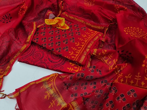 Partywear Crimson pigment print Superior quality chanderi suit set