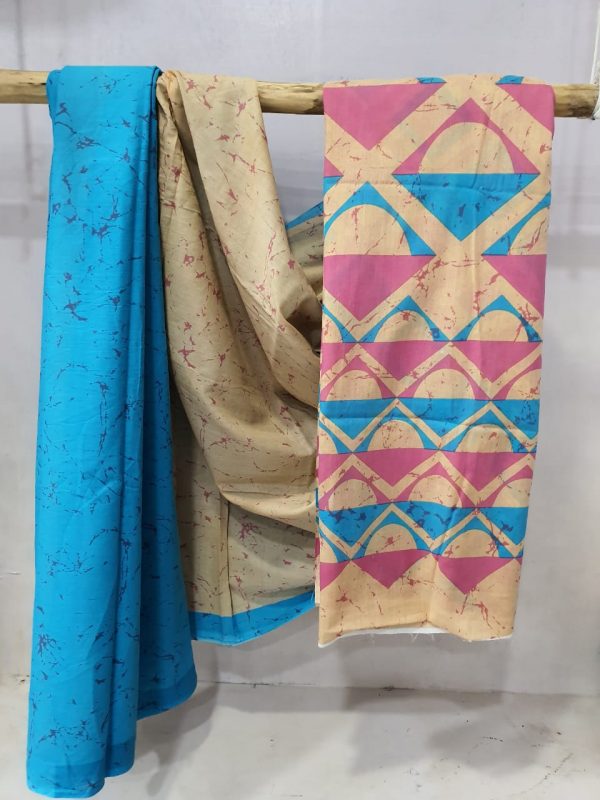 Regular wear Azure and Champagne Cotton saree with blouse