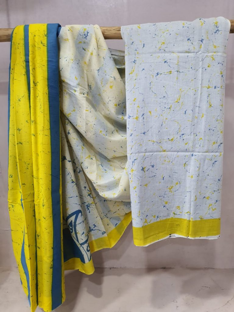 Daily wear yellow and white Cotton saree with blouse