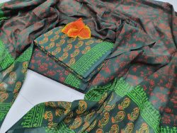 Spring green and Viridian Cotton salwar kameez set with mulmul dupatta suit