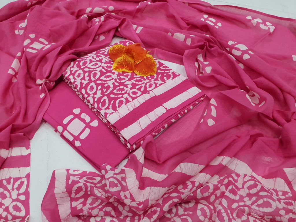 Pink Cotton salwar kameez set with mulmul dupatta suit