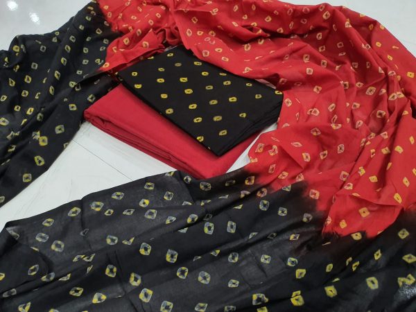 Crimson and Black Cotton salwar kameez set with mulmul dupatta suit