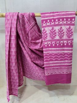 Pink cotton malmal saree for blouse