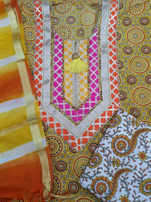 Copper and white Gota Embroided cotton suit