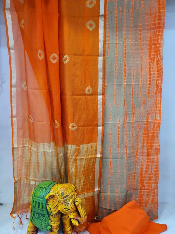 Orange and Tan Cotton suit with kota silk dupatta