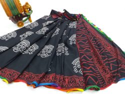 Black cotton pompom saree with blouse