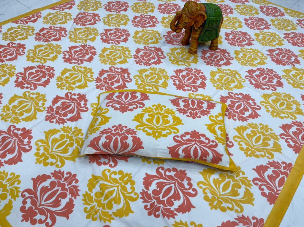 Amber Pigment print pure cotton bedsheet with 2 pillow cover