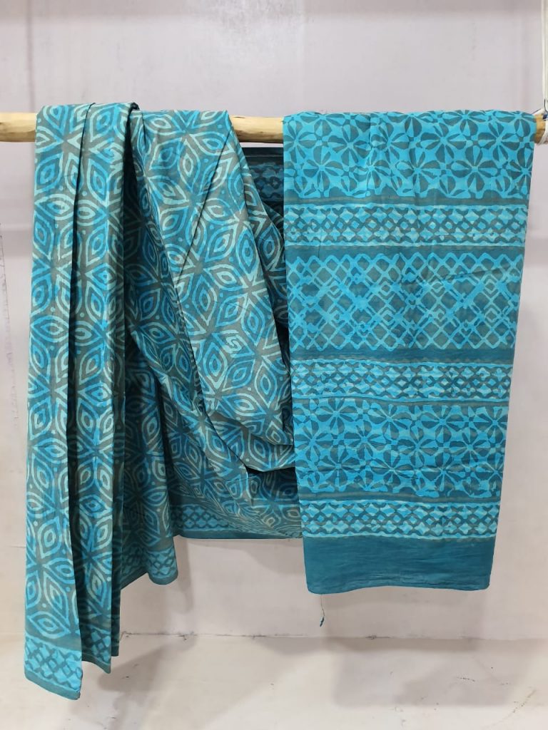 Exclusive Light Teal Blue Cotton mulmul saree with blouse