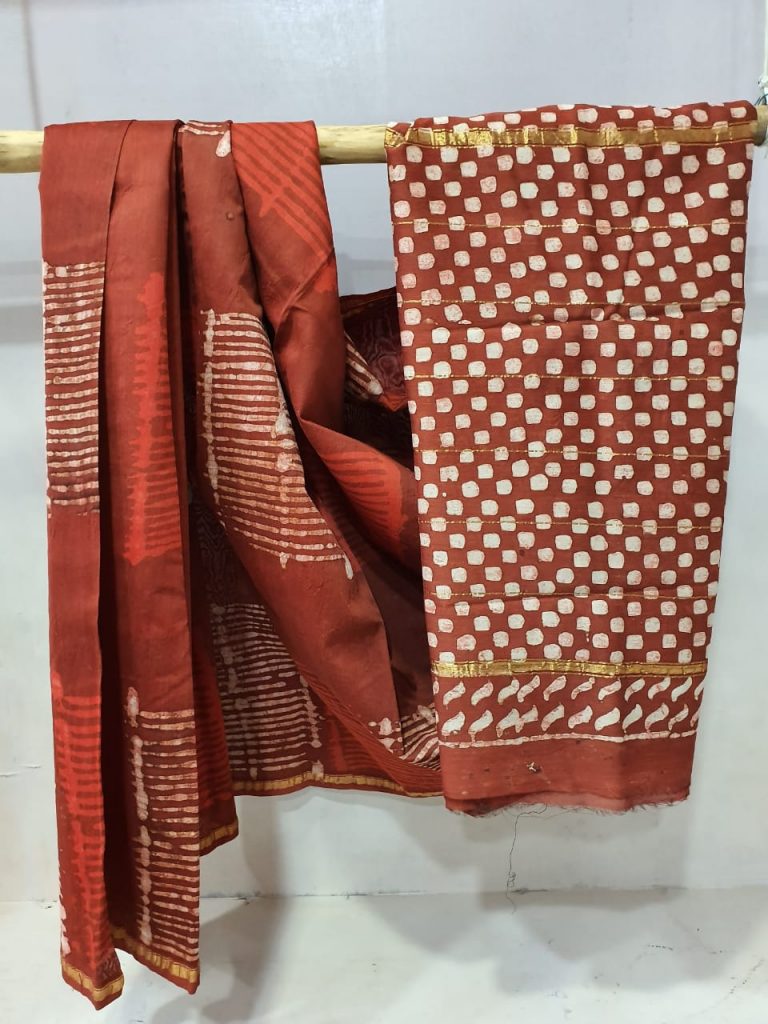 Mandarian Orange Chanderi silk saree With blouse for women