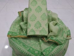 beautiful Green zari border cotton suit pure chiffon dupatta