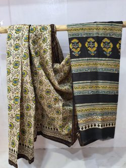 Office wear Beige And Black Chanderi saree with blouse
