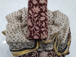 Traditional Maroon zari border cotton suit pure chiffon dupatta