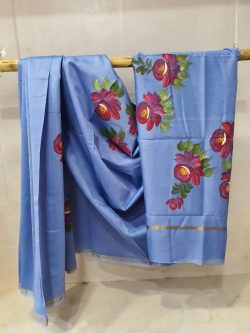 Superior quality Baby Blue hand painted Chanderi saree for women