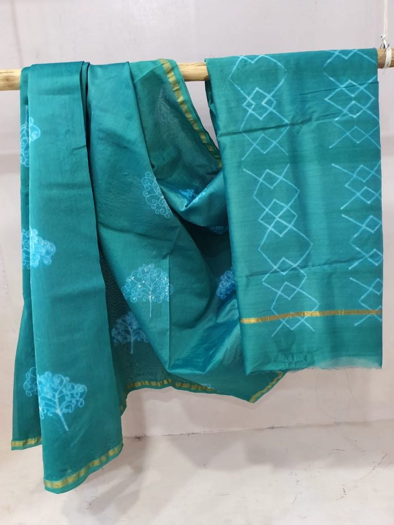 Exclusive Turquoise Blue Chanderi saree for women