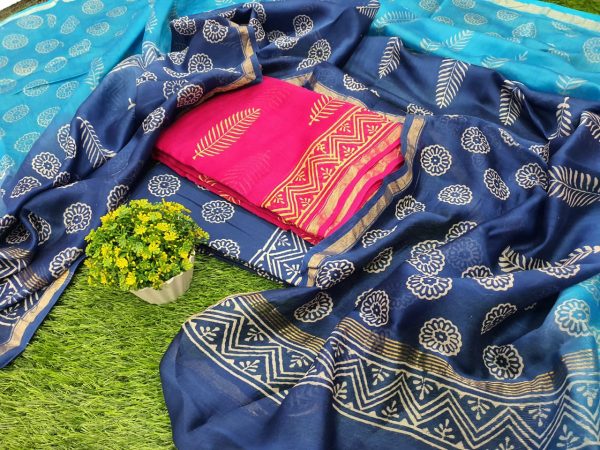 Cyan and blue Chanderi Silk suit chanderi dupatta for women