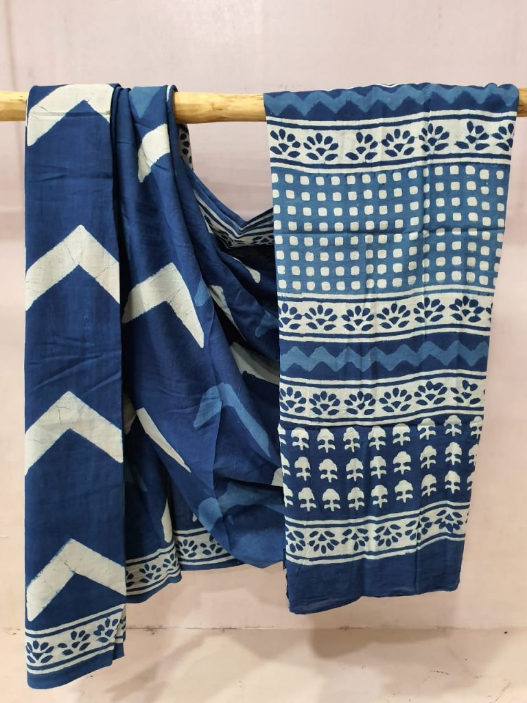 Exclusive Persian blue cotton mulmul saree for women