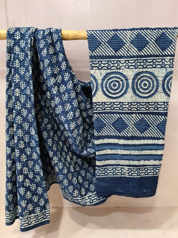 unstitched Persian Blue cotton mulmul saree for ladies
