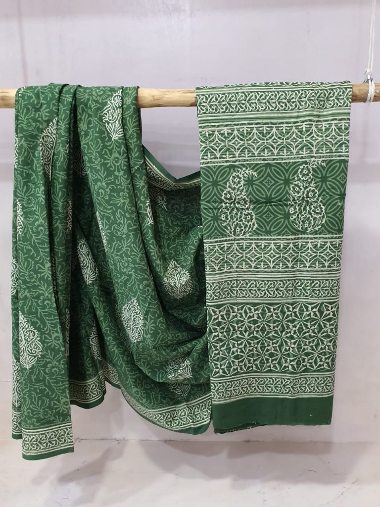 Traditional Green cotton mulmul saree for women