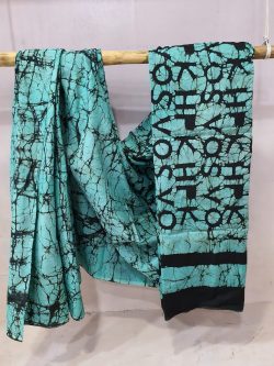 Exclusive Turquoise cotton mulmul saree with blouse