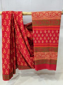 Red Cotton mulmul saree with blouse